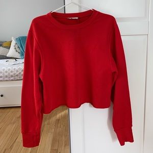 zara red cropped sweatshirt